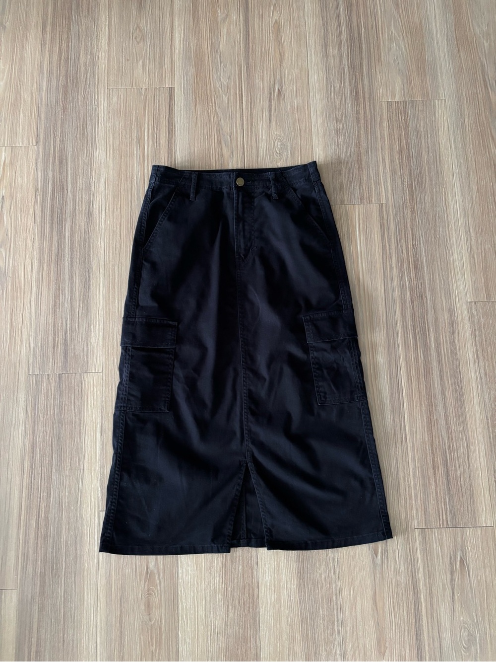 VTG ANA Skirt Cargo Pocket High Rise Black Midi Cotton Women 2 Grunge Gothic Y2K